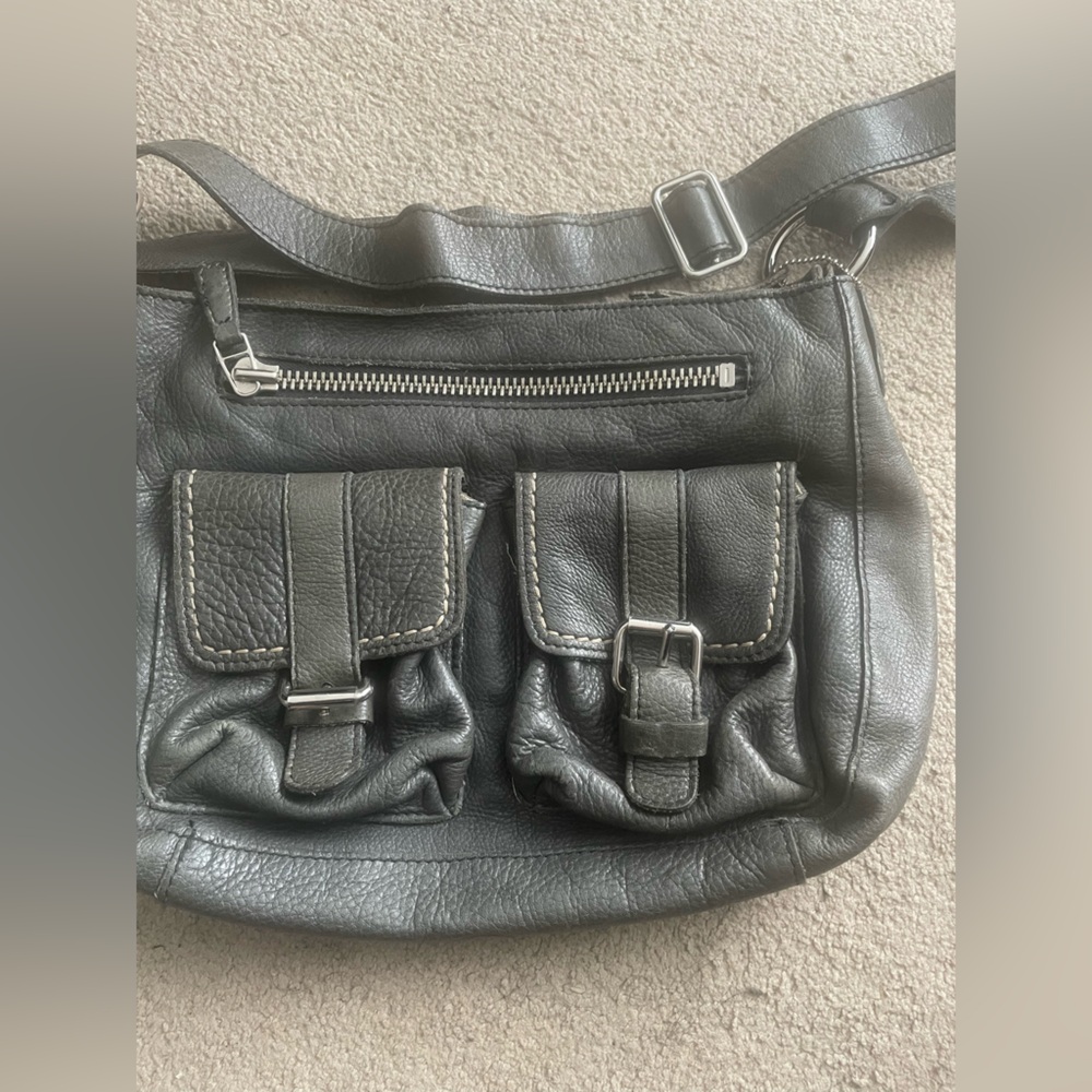 Roots Canada Grey Leather Bag Shoulder and Crossbody Kate Bag
